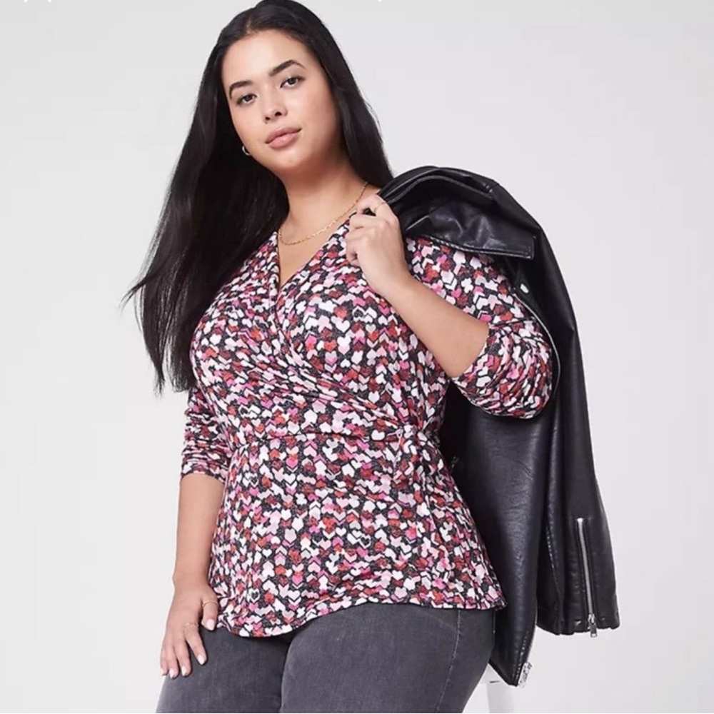Lane Bryant Multicolor Wrap Top with hearts design